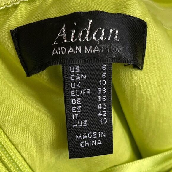 AIDAN Aidan Mattox Gown Women 6 Neon Green One Shoulder Sheath Cut Out High Slit - Picture 8 of 11